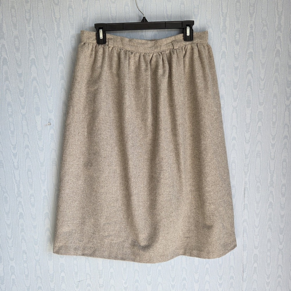 Vtg 60s Size 10/12 32" Waist Union ILGWU Wool Skirt USA Beige Old Money Academia